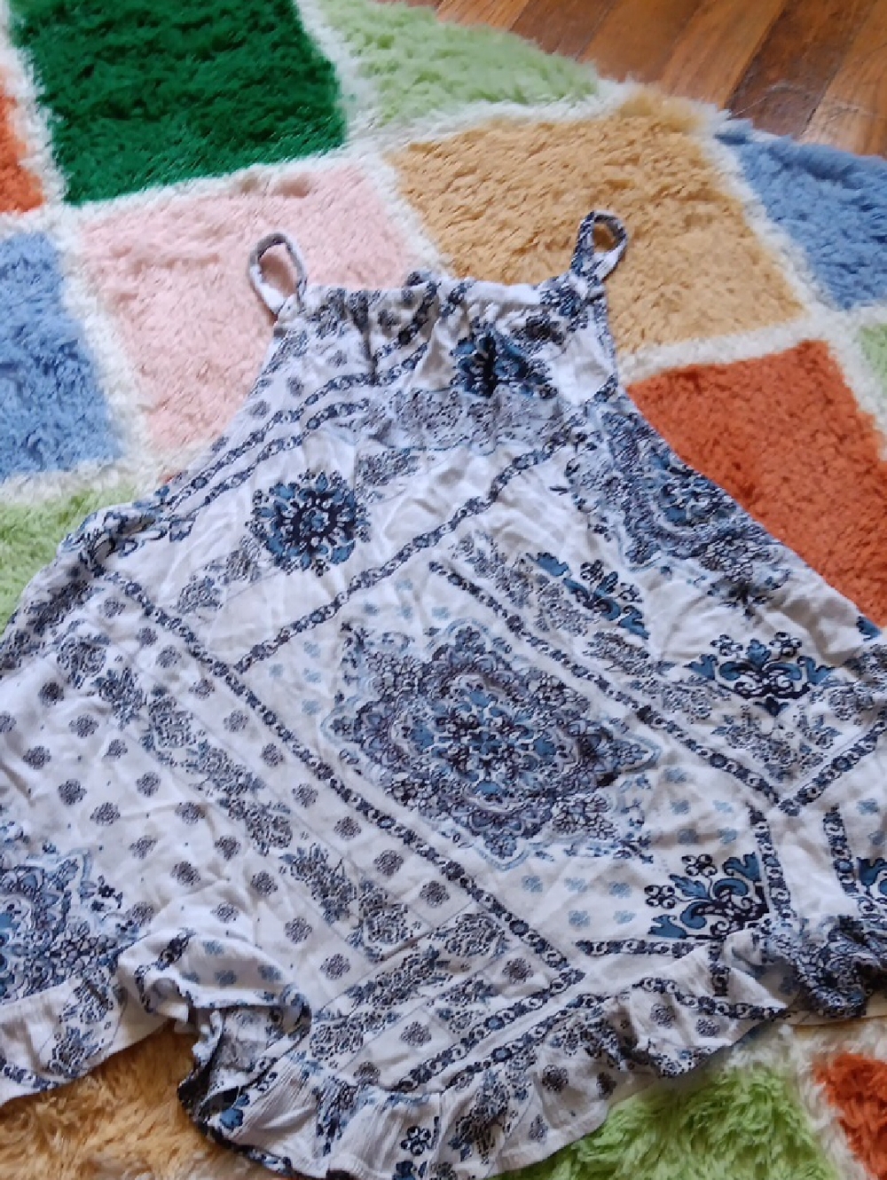 Maurices White and Blue Floral Halter Style Tank Top